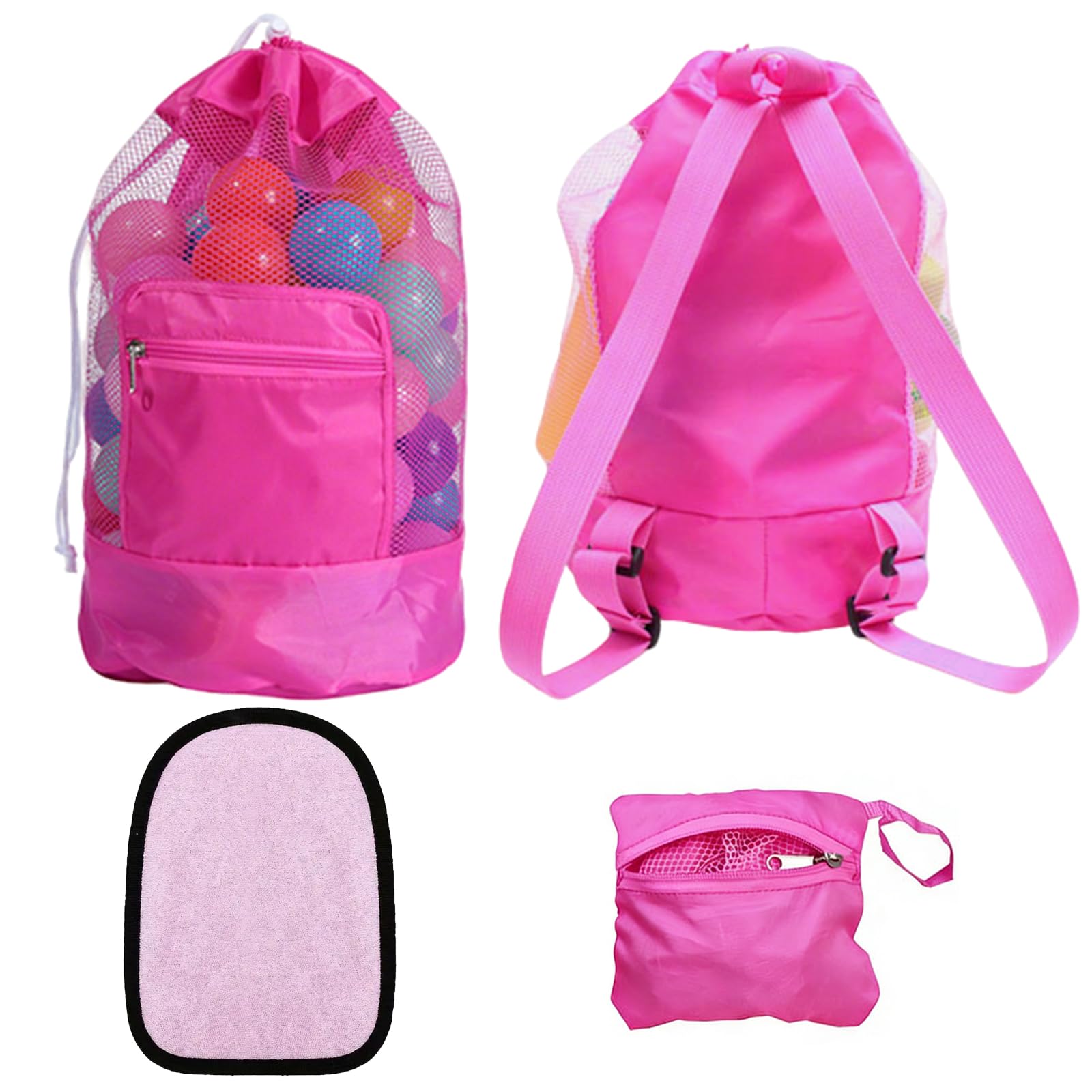 Grande Portatili Pieghevoli Giochi Borsa 48 * 24cm Borsa da Spiaggia Rosa Include 1 Guanto in Tessuto a Rete per Giocattoli di Sabbia per Giochi con Borsai per Spiaggia Vacanze Viaggi
