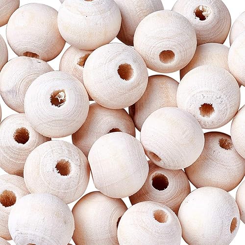 Vista 24 de Mega Pet 50 cuentas espaciadoras de madera natural sin terminar de 0.472 in (0.47 pulgadas) redondas de madera sueltas para manualidades