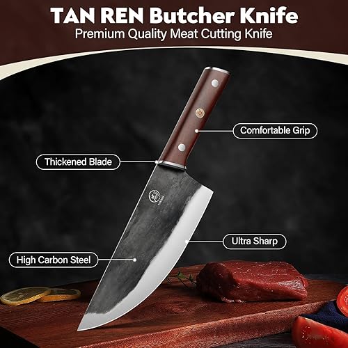Miniatura 5 de TAN REN Cuchillo de carnicero de acero de alto carbono para restaurante, hogar, cocina, forjado a mano, cuchillo de carne japonés, cuchillo divisorio