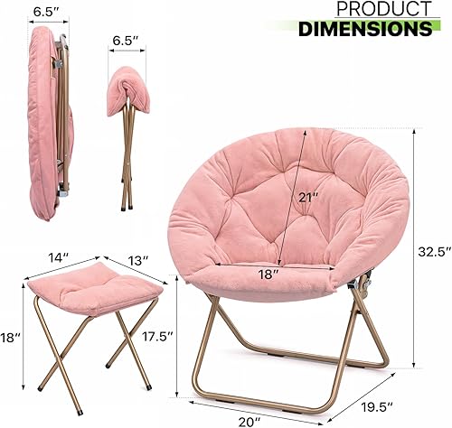 Miniatura 3 de Magshion Silla platillo con otomana, silla de lectura plegable de gran tamaño para adolescentes y adultos, asiento acogedor con marco de metal