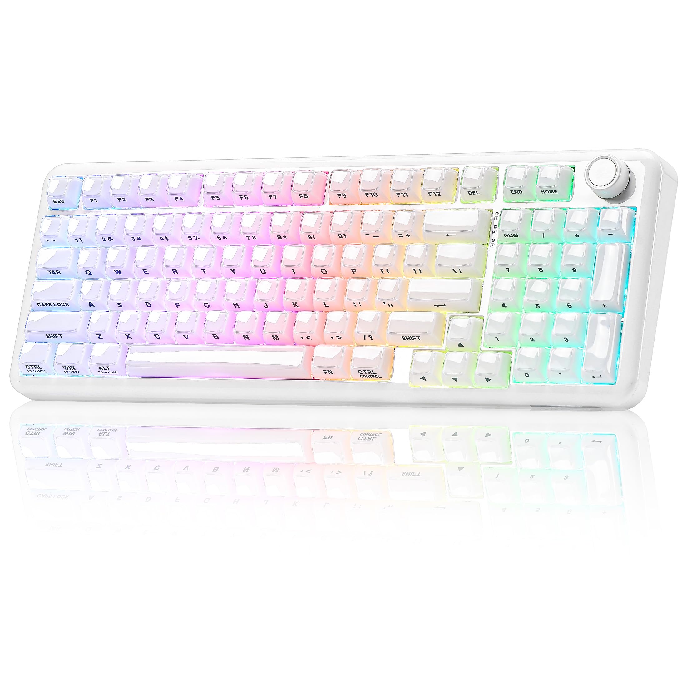 YUNZII X98 Tastiera Meccanica da Gioco con Manopola (Bianco,Crystal Switch) | 96% Layout, QMK/VIA, Tastiera con Tasti in Gelatina, BT5.0/2,4 Ghz/USB-C, Switch Pre-lubed, illuminazione RGB per Win/Mac