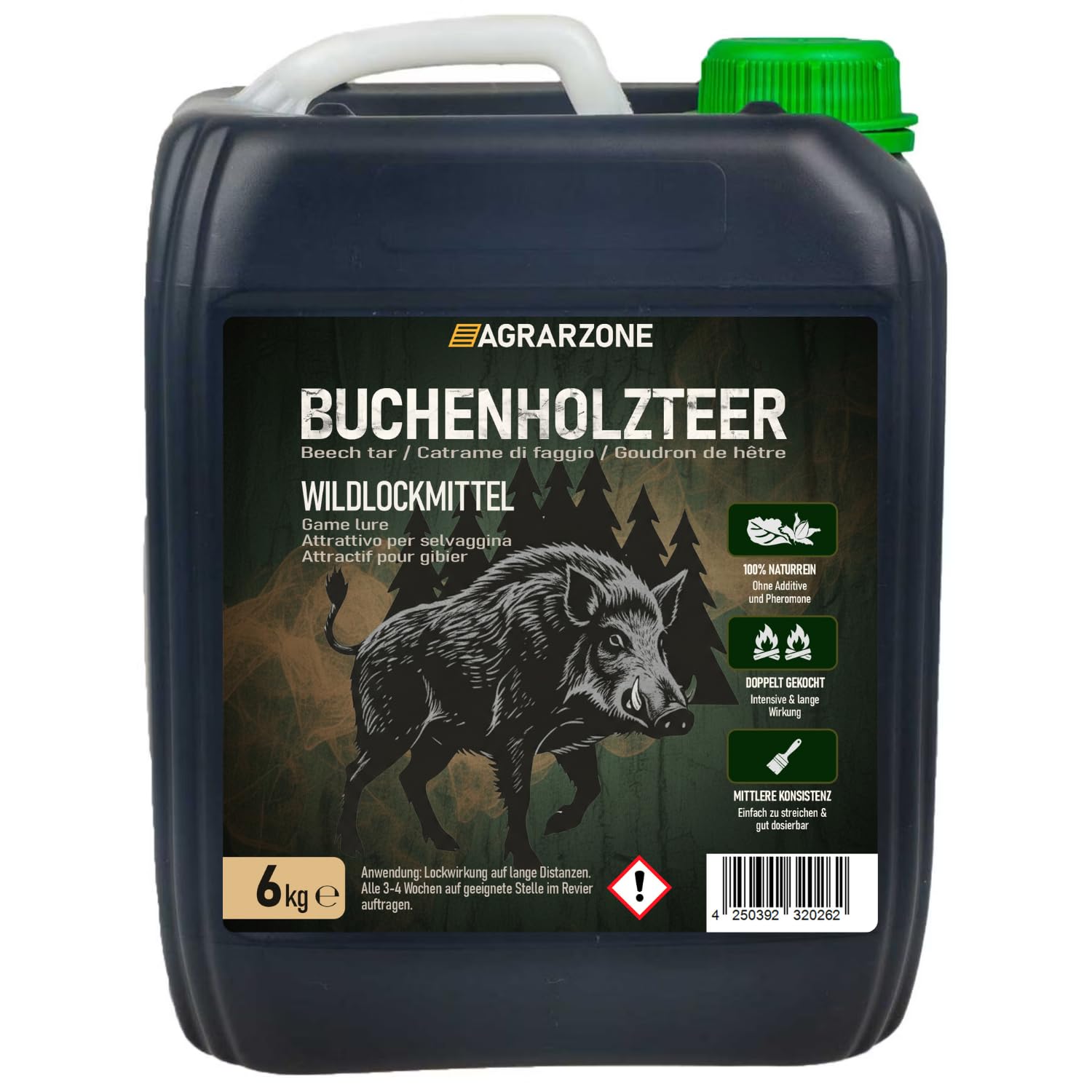 Agrarzone Catrame di Faggio 5 Litri - Attrattivo per Cinghiali & Cervi - Doppia Cottura & Concentrato - Resistente alle Intemperie - 100% Naturale