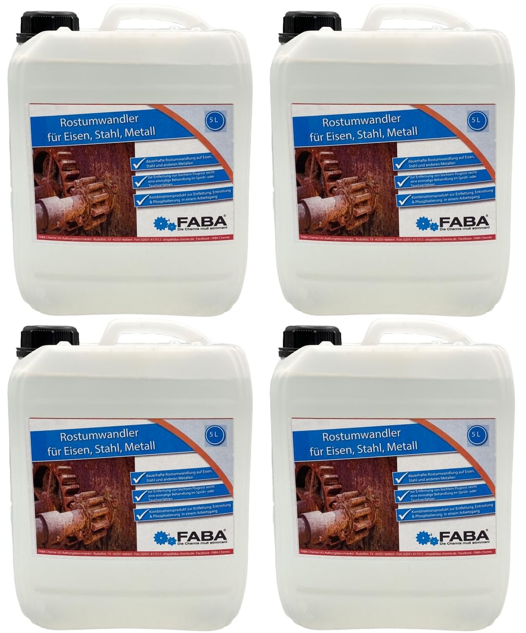 FABA Rostumwandler 4 x 5 L Rostlöser Rostentferner Phosphatierung Grundierung inkl. Auslaufhilfe