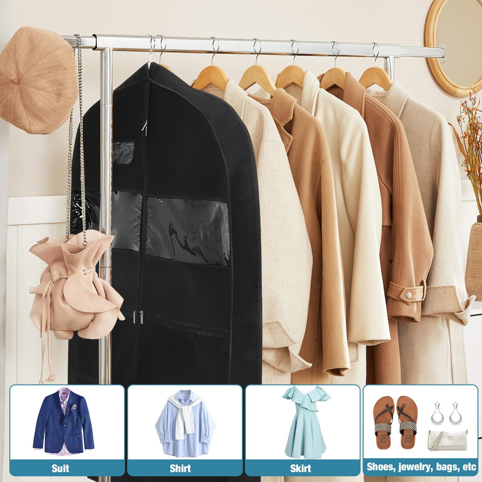 2piezas Ropa Fundas Para Trajes Almacenamiento De Ropa Múltiples Compartimentos