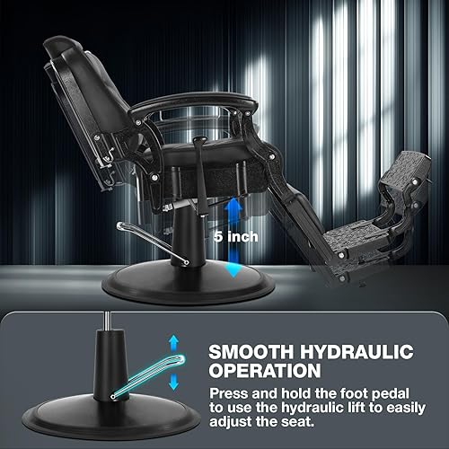 Miniatura 5 de Silla de peluquero resistente Vintage Recline hidráulica 360 giratoria profesional silla salón belleza spa champú equipo