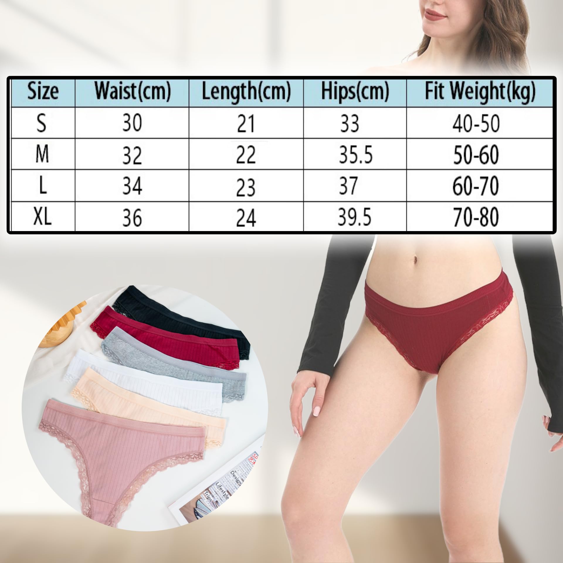 Ropa interior de algodón para mujer, bragas hipster de encaje sexy, talle bajo, transpirables, brasileñas, descaradas, paquete de 6, tallas S-XL