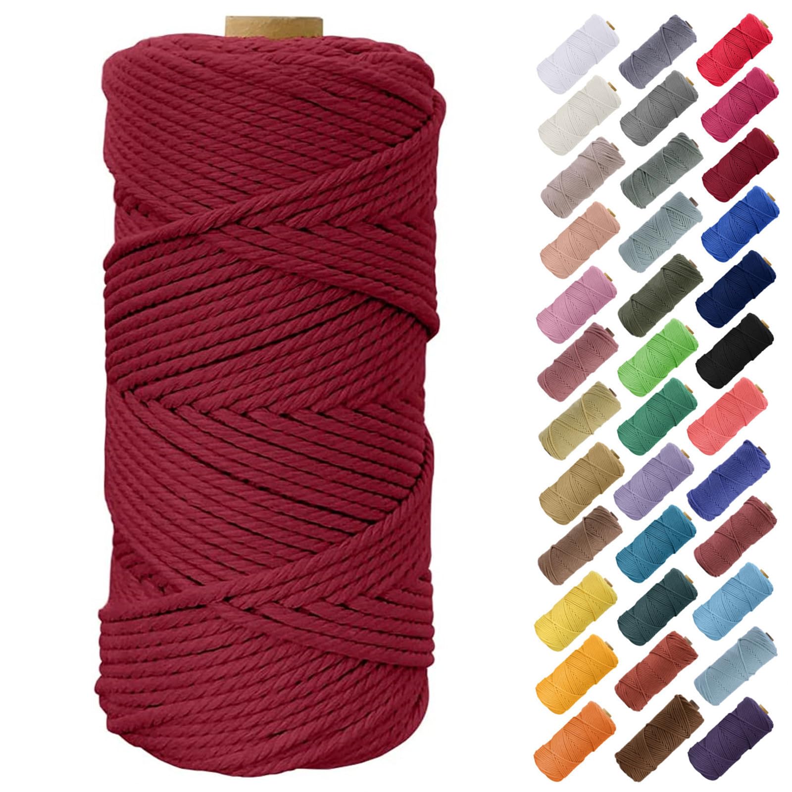 Binwat 5mm x100m Macrame Cord Thick Natural Cotton Cord DIY Crafts Yarn Thread Twisted Spool Twine String Cotton Rope for Wall Hanging,Plant Hangers,Knitting,Decorative Projects(Wine red)
