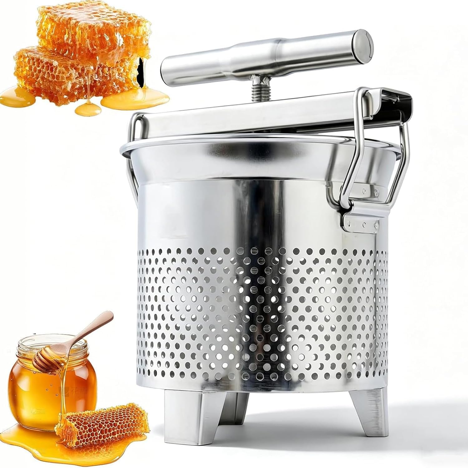 Pressa Manuale Per Miele Da 1,8 Litri, Pressa A Favo In Acciaio Inox Con Cestello Filtro E Gambe Di Supporto Per La Lavorazione Del Miele, La Separazione Della Cera Dapi, La Filtrazione Dello