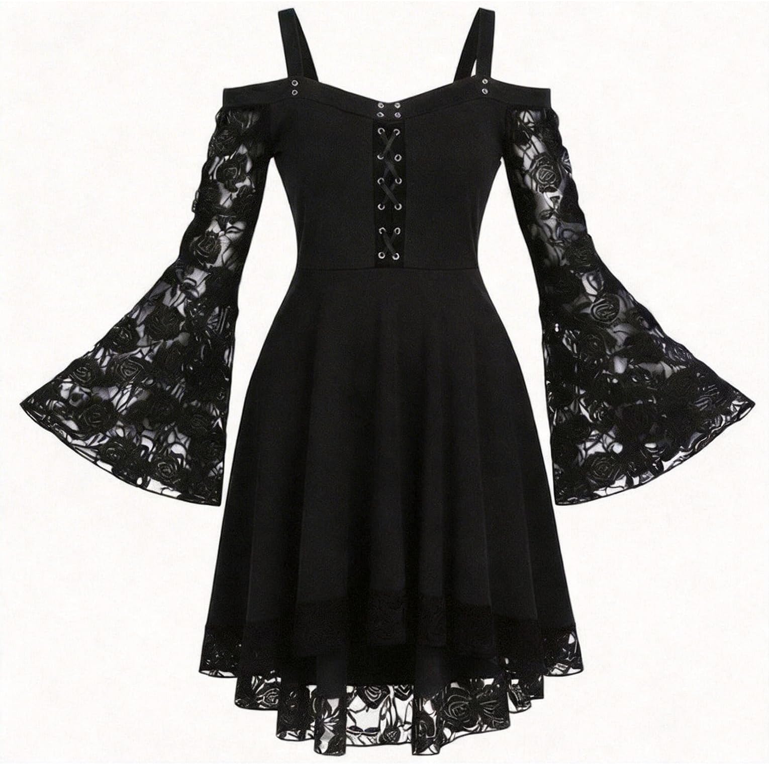 Women’s Gothic Steampunk Dress Lace Off Shoulder Renaissance Dress Party Cosplay
