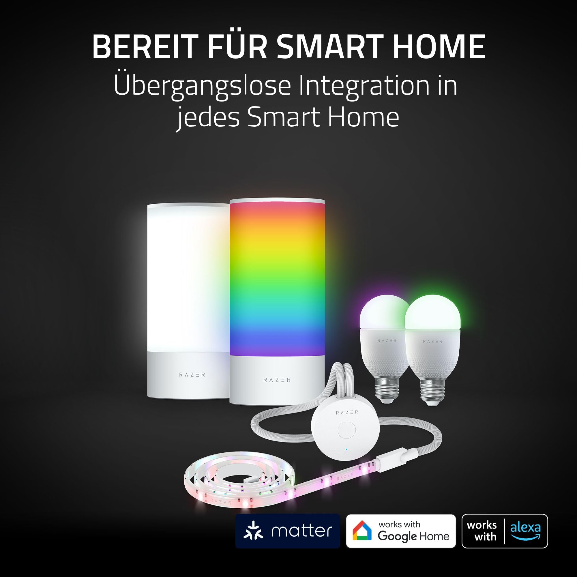 Razer Aether Smart-Leuchte Pro - LED-Leuchte mit Mehrzonen-Beleuchtung (Mehrzonen-Beleuchtung, Touch-Steuerung, Powered by Chroma RGB, Kompatibel zu Matter, Unterstützt Smart Home App)