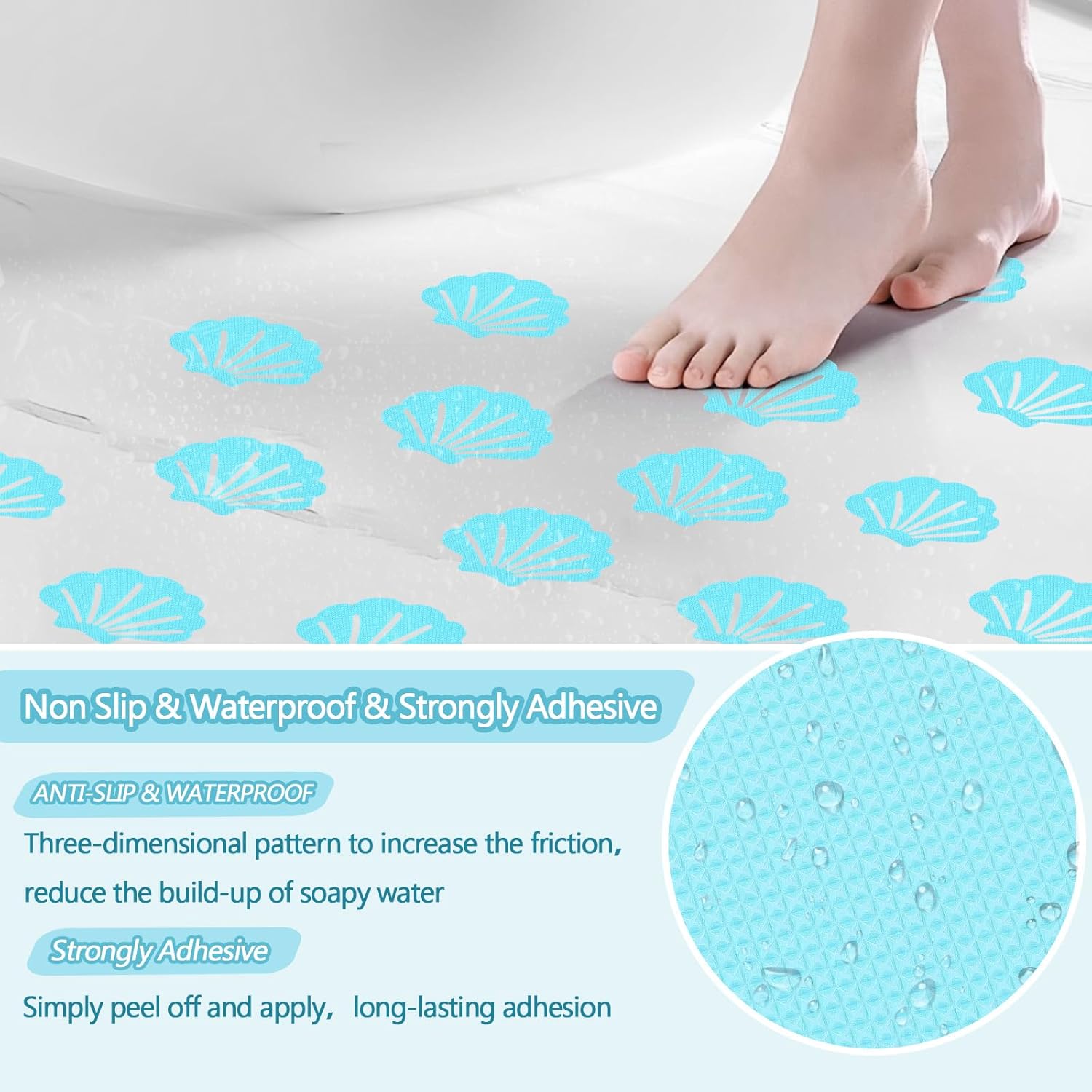48Pcs Bathtub Stickers Non-Slip, FHDUSRYO Anti Slip Shower Stickers, Safety Shower Treads Strips with Scraper, Adhesive Decals Appliques for Bath Tub, Showers Floor, Stairs, Ladders (Blue)