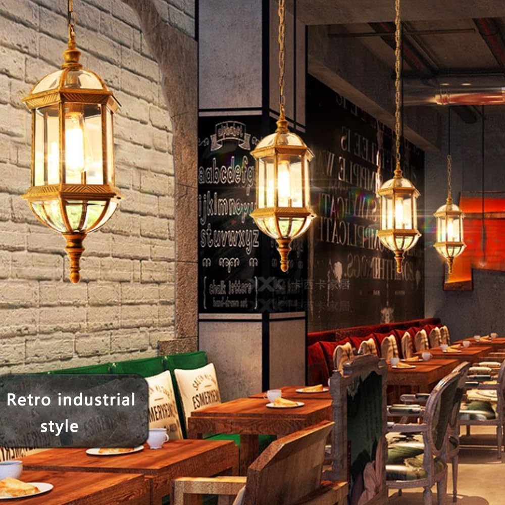 Duży żyrandol zewnętrzny na werandę do montażu sufitowego Vintage brąz wodoodporna zewnętrzna lampa wisząca frontowe drzwi dom wiejski czarna wisząca latarnia świetlna do altanki ogrodowej na