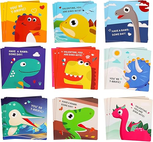 Miniatura 9 de POPGIFTU Tarjetas de regalo para el día de San Valentín para niños, 9 tipos, paquete de 27 tarjetas de rompecabezas de dinosaurio con sobres y