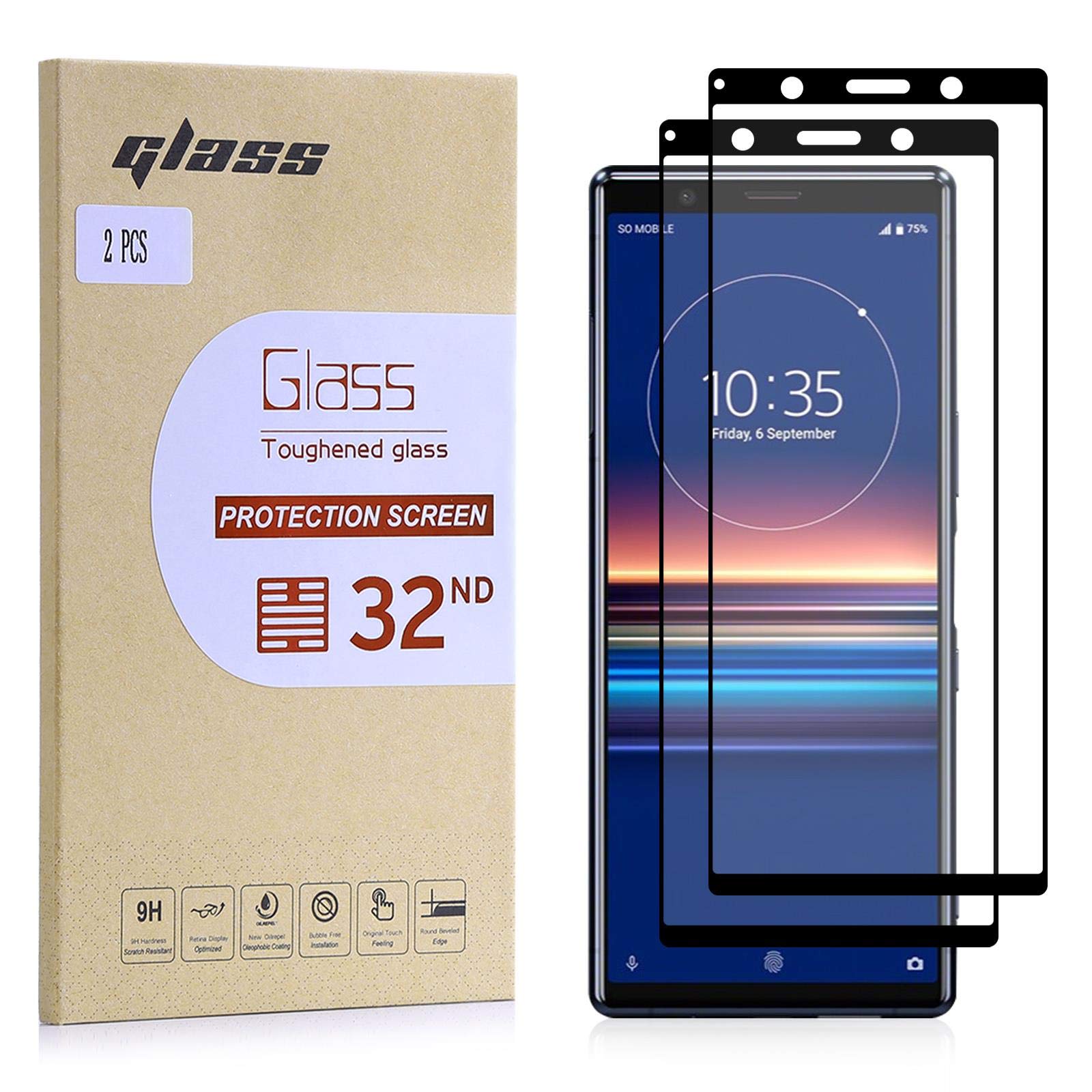 32nd Screen Protector, [Bubble Free Installation], Tempered Glass Screen Protector for Sony Xperia 5 (2019) [2 Pack]