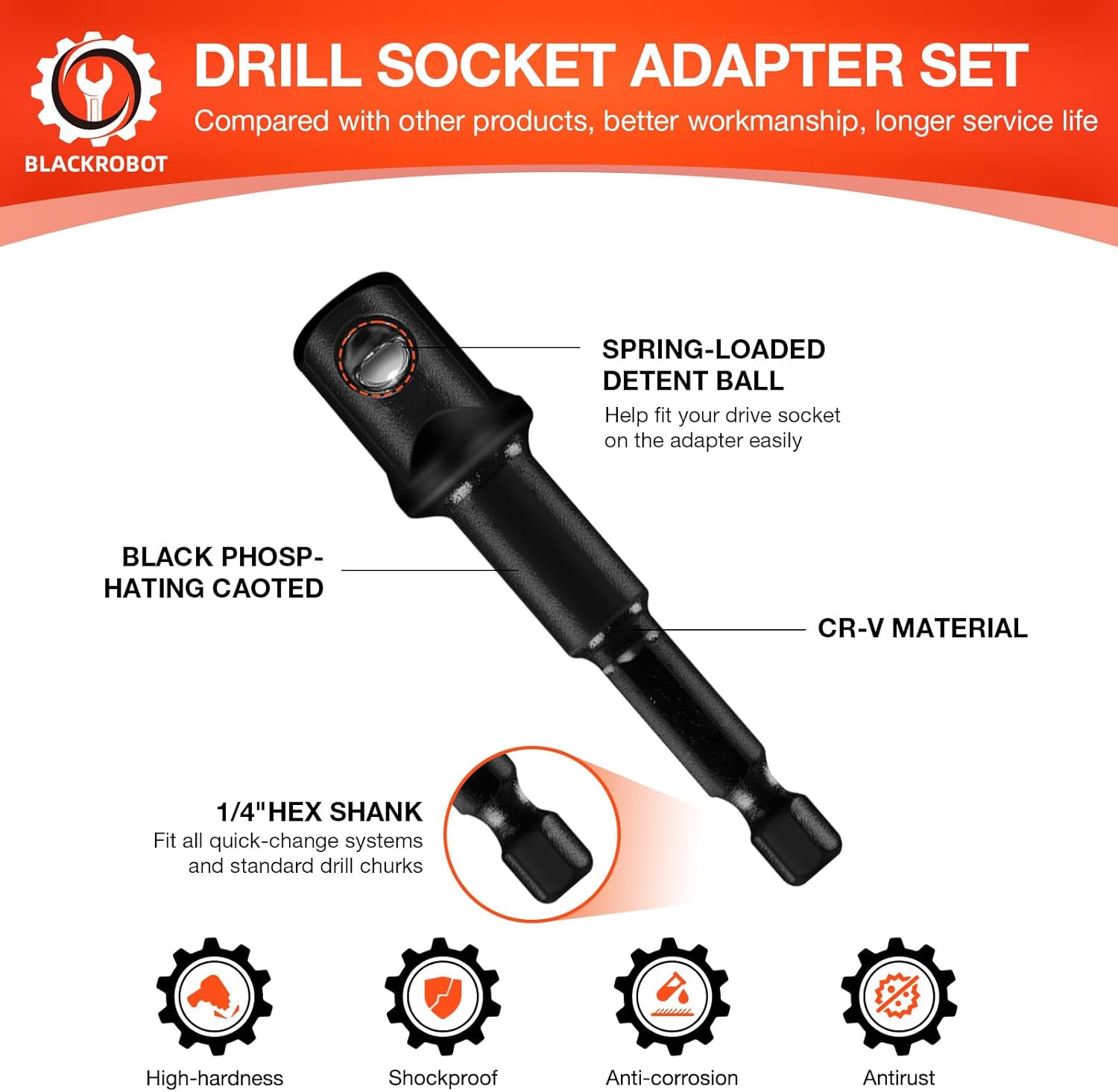 BLACKROBOT 6PCS Impact Swivel Socket Set with Drill Adapter, 1/2" 1/4" 3/8" Drive Universal Joint Socket, Premium Cr-Mo Steel Full Impact Grade Wobble Socket Set