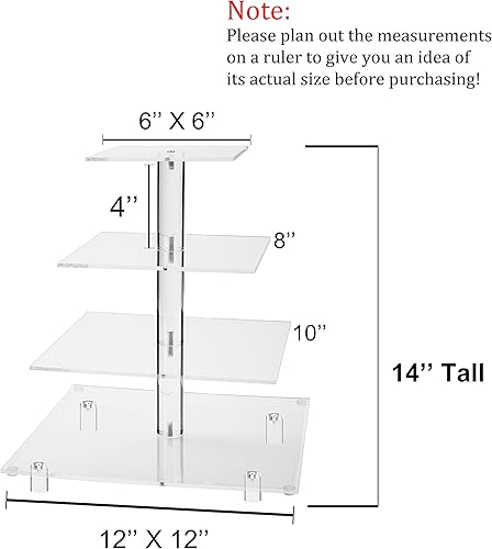 Miniatura 5 de Jusalpha Soporte cuadrado de 4 niveles para cupcakes, torre acrílica para cupcakes, ideal para bodas, fiestas de cumpleaños, decoración de barra de