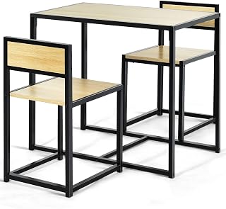 GiantexUK Dining Table and Chairs Set, Breakfast Table Furniture with 2 High Back Chairs, 3 Pieces Dining Set for Home Kitchen Living Room (Natural)