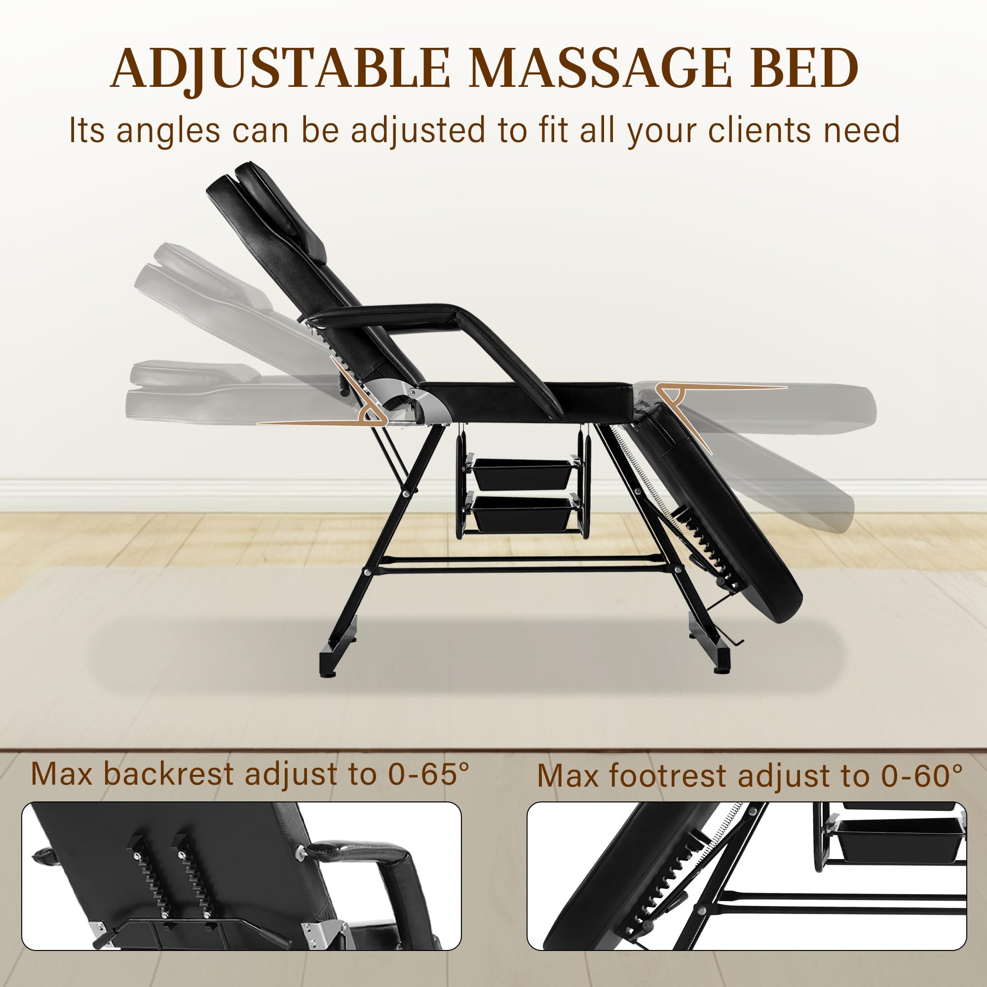 KIIUMI Tattoo Chair for Client, Esthetician Facial Bed with Hydraulic Stool, Lash Massage Table with 2-Tray, Multi-Purpose Black Lash Bed for Artist Spa Salon Beauty Equipment, Black