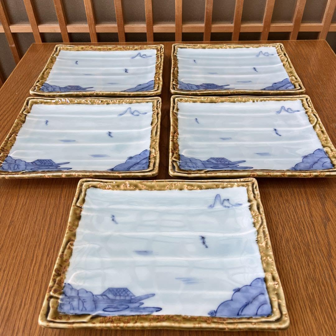 有田焼　其泉窯　伊良保山水焼物皿揃　貝山作　角皿5枚 Amazon.co.jp: 有田焼 其泉窯 伊良保山水焼物皿揃 貝山作 角皿5