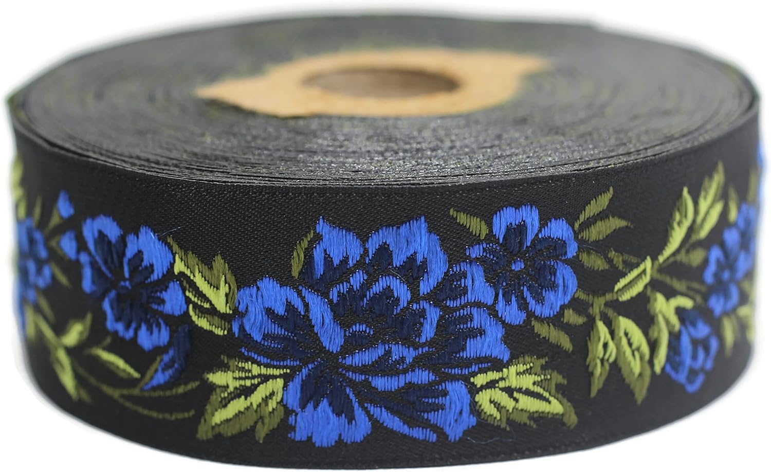 11 Yard Spool 1.37" Wide Blue and Black Floral Jacquard Ribbon Medieval Trim Woven Retro Fabric Home Decoration 35096 V6