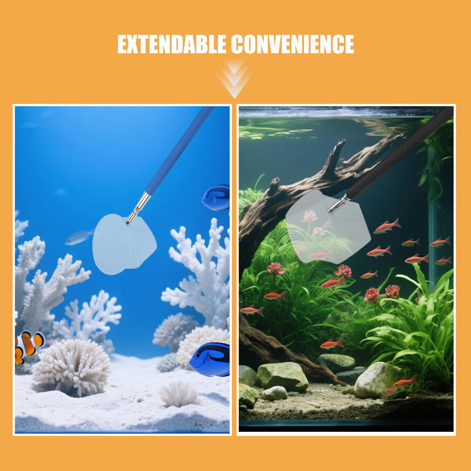 TOYANDONA Red Telescópica para Peces de Acuario Red Extensible con Mango Ajustable de Acero Inoxidable 18-55 CM Malla Fina 01 MM para Camarones y Limpieza en Peceras Pequeñas Set 4 Piezas
