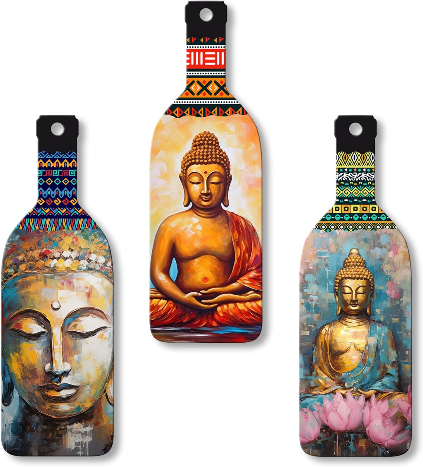 Artvibes Meditation Gautam Buddha Wooden Wall Hanging for Home Decor | Living Room Decor Items | Office Art Items | Decorative MDF Wall Hanger Artwork (WH_9507N), (Set of 3)