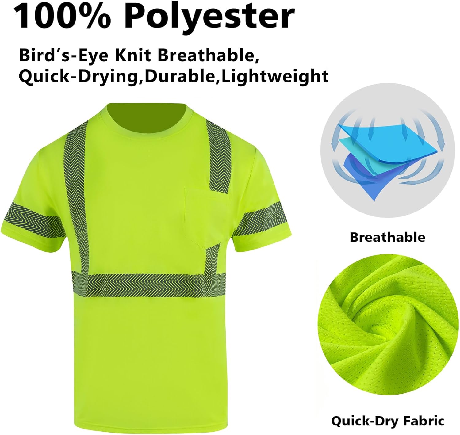 VENDACE Hi Vis Reflective Safety Cooling Shirts for Men Class 3 High Visibility Construction Work T Shirt Quick Dry
