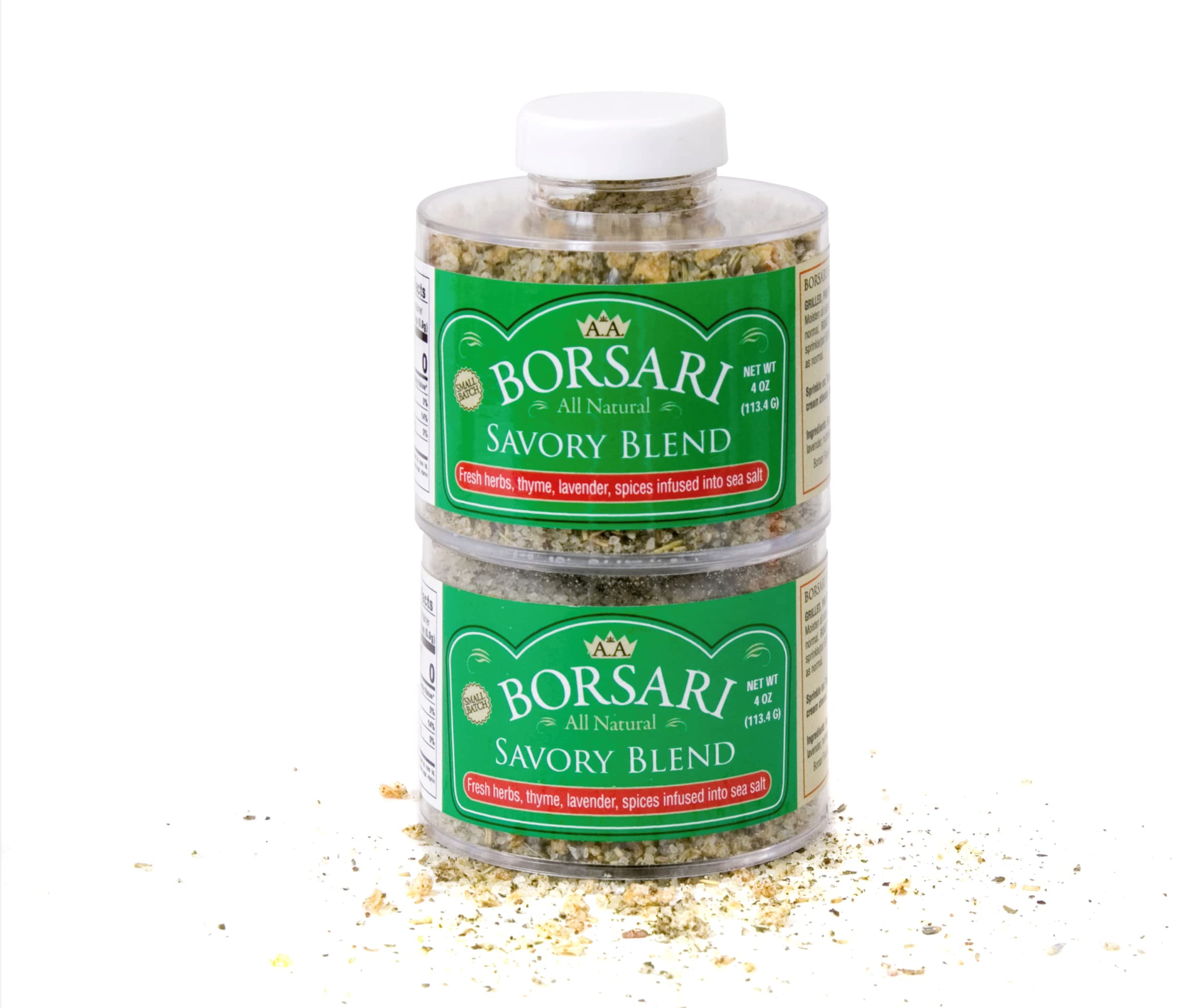 Borsari Seasoned Salt 2-Shaker Gift Set - Savory Seasoning Blend - Gourmet Seasonings For Steak, Fish, Poultry, & More - (4oz Shaker Bottles)