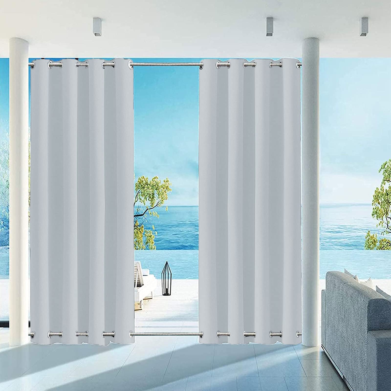 RDJSHOP Rideaux d'extérieur Imperméable, Rideaux Occultant avec Œillets en Haut et Bas, Coupe-Vent Protection UV Rideaux Thermique pour Terrasse, 1 Panneaux,Blanc-213x213cm(LxH)