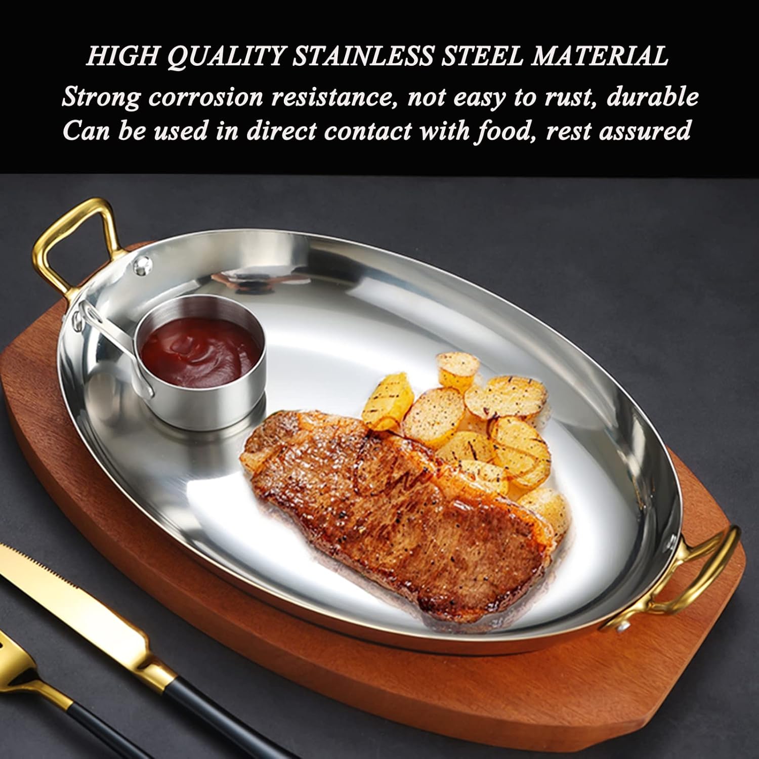 SVRITE Stainless Steel Oval Serving Platter with Double Handle 25/30/35/40cm Fish Plate Appetizer Dish Snack Plates Spanish Lobster Tray Bowl for Steaming Fish Dessert Meat Sushi (30cm,Silver)