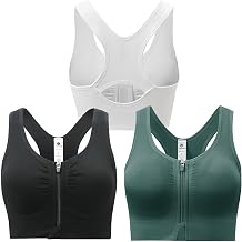 Zip Front Sports Bra for Women Medium Support Closure Bra | Zipper Workout Removable Double Hooks Racerback Impact Supportive Comfort Post Surgery Padded Wireless Seamless Pack