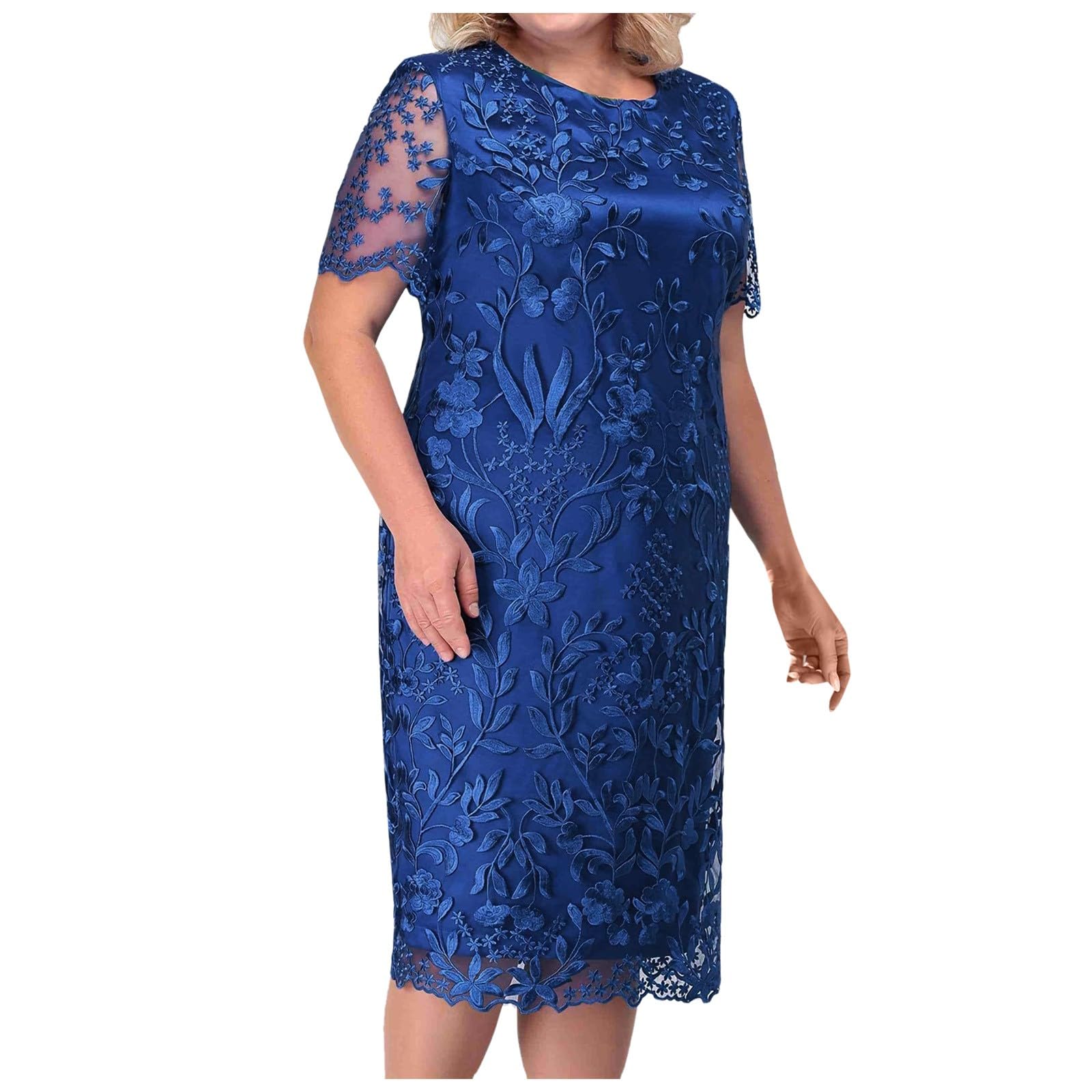 Generic Vestidos De Bautizo Mujer de la Novia de Talla Grande con Bordado Floral, Vestidos de Noche Formales, Vestido de Fiesta de Manga Corta Baile Niña
