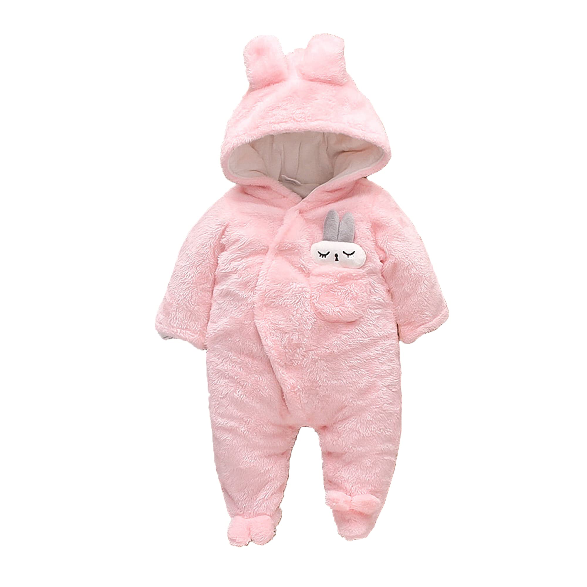 Jueshanzj Autumn and winter baby fleece climbing suit baby warm thickened cotton padded one-piece suit Pink 59CM