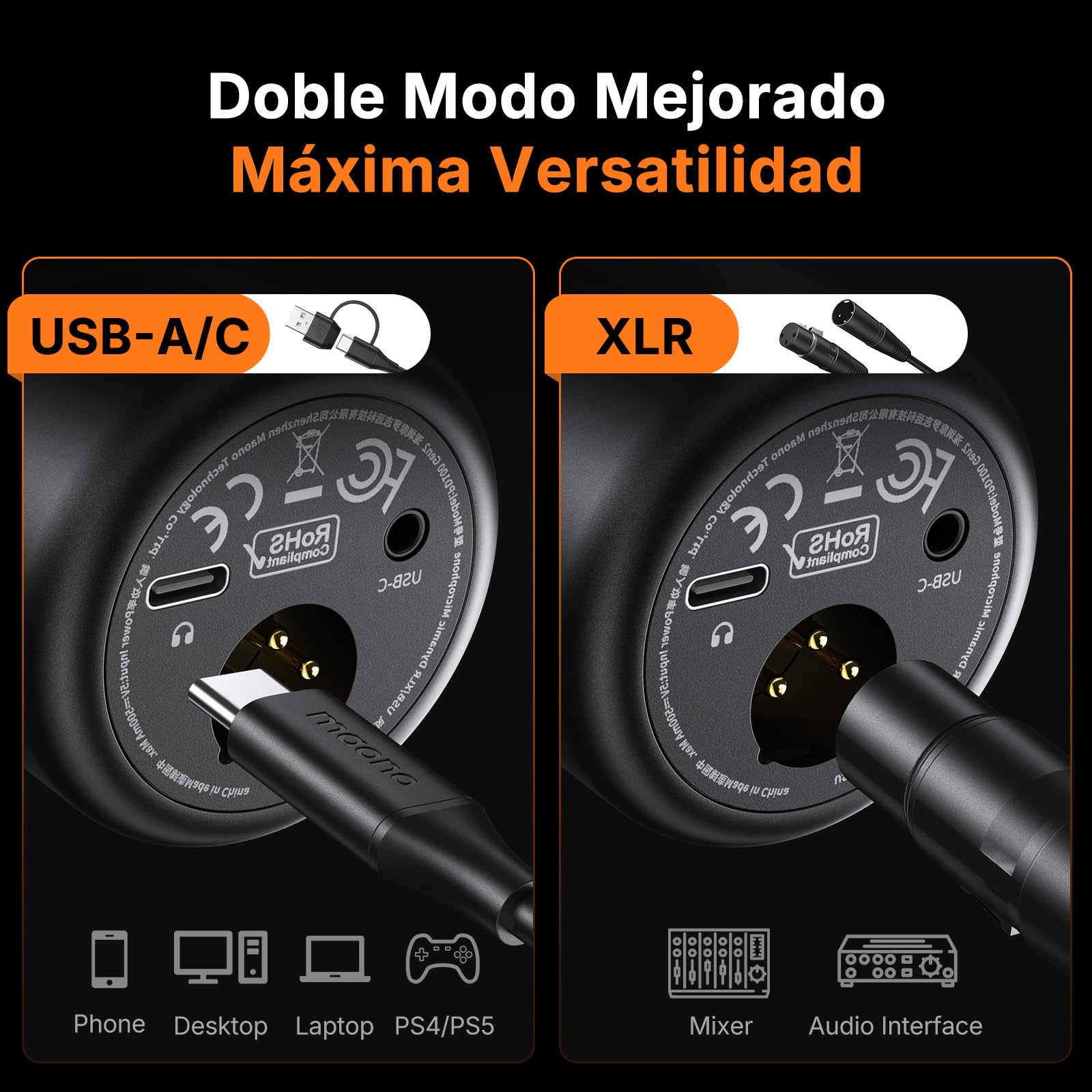 MAONO PD100 Gen2 Micrófono Dinámico USB/XLR, Audio 192 kHz/24 bits, Cuerpo Metálico, Botón de Silencio, Kit Completo con Cable USB y XLR, para Podcast, Streaming, Gaming y PC