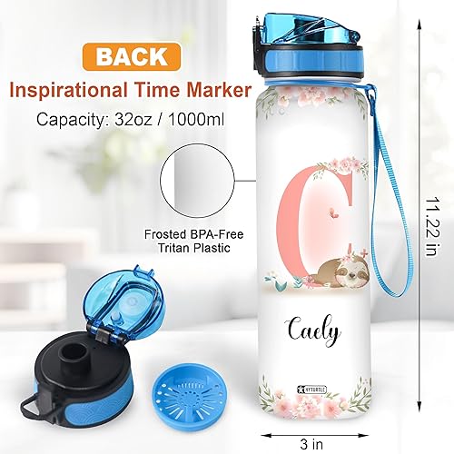 Miniatura 6 de Hyturtle Botella de agua motivacional personalizada con diseño de mariposa de perezoso, nombre personalizado con el marcador de tiempo de la primera