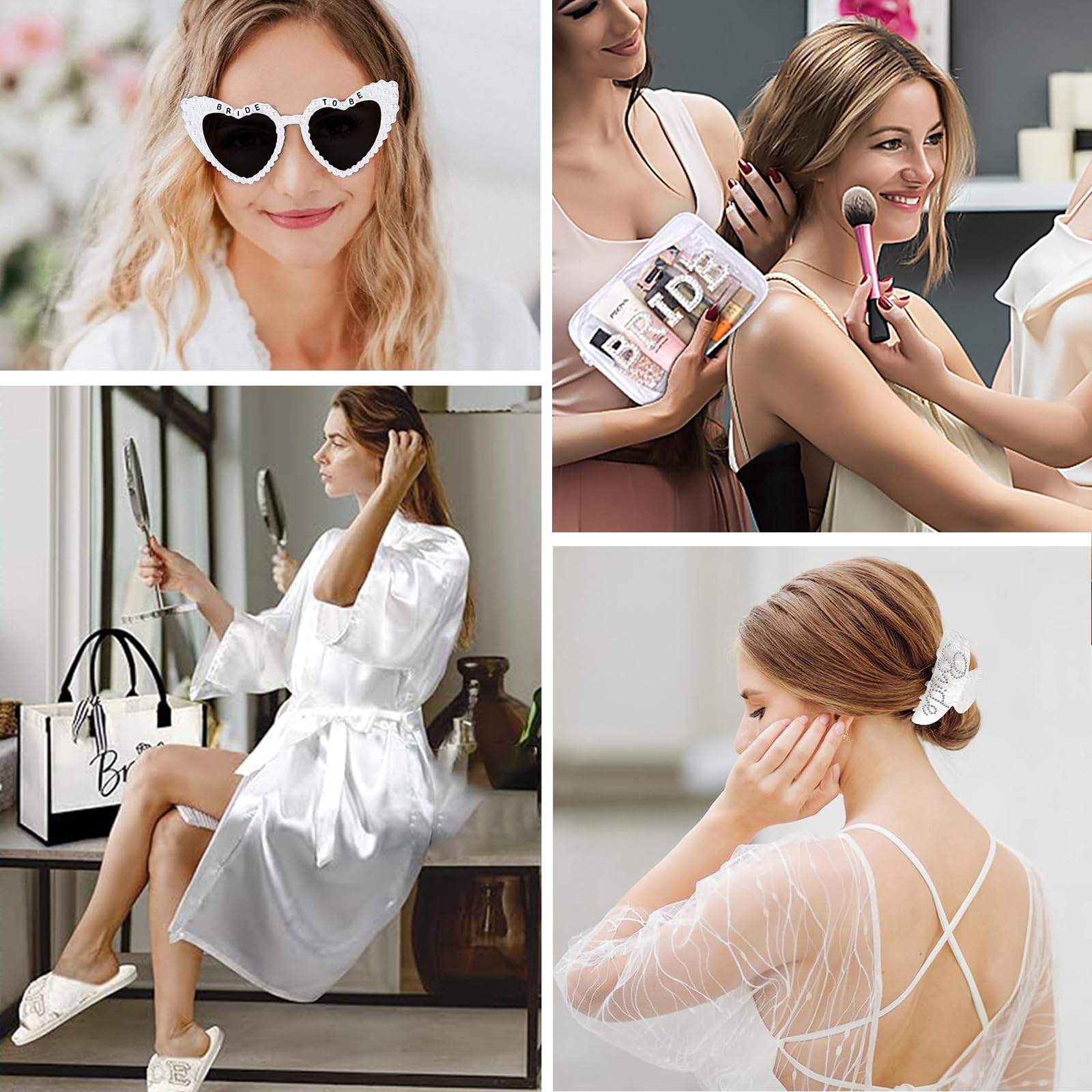 5Pcs Bridal Shower Gifts Set with Bride Bag Cosmetic Bag Sunglasses Slippers Hair Clip, Suitable for Bridal Shower, Weddings, Bachelorette Gifts for Bride, Bride Gift Set