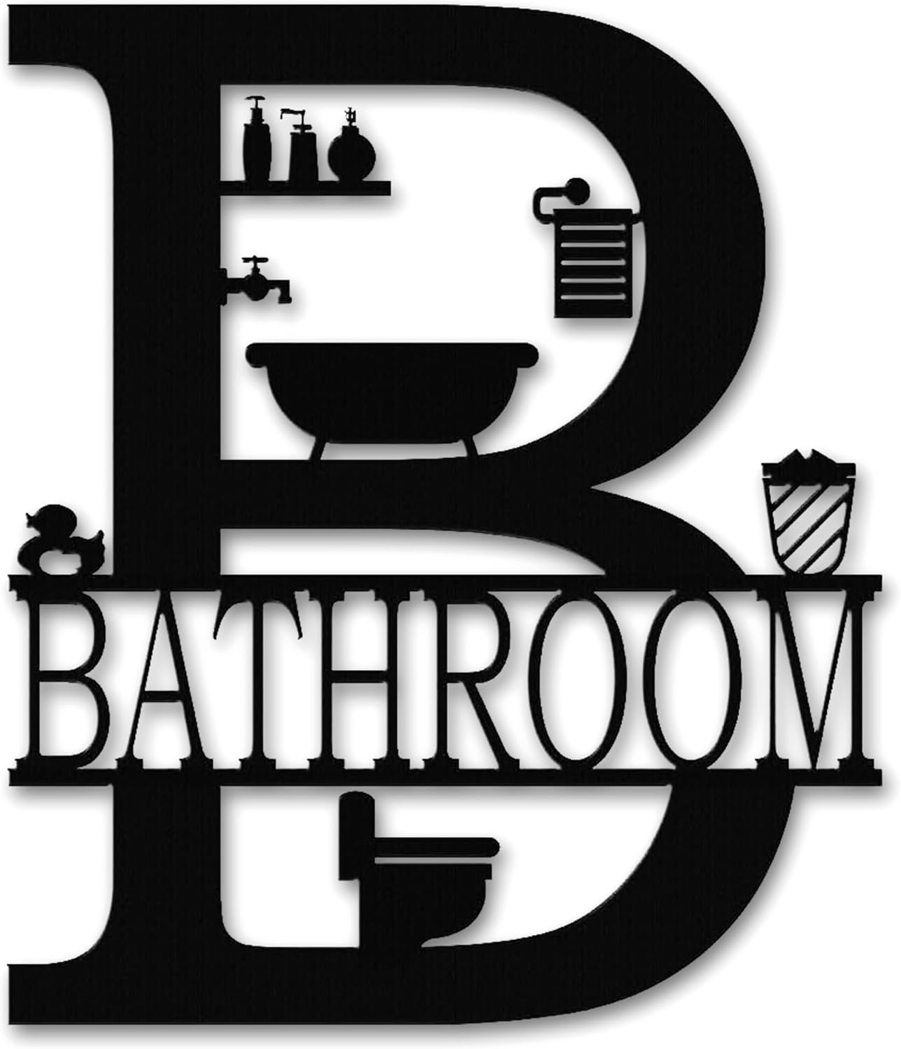 XYINFINIS Black Bathroom Wall Decor Accessories, Funny Small Bathroom Sign Farmhouse Wall Art, Cute Metal Modern Restroom Wall Decoration Matte