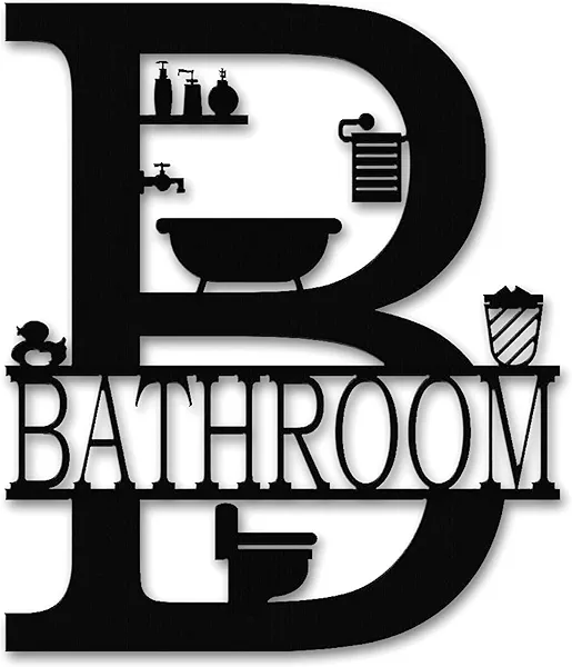 XYINFINIS Black Bathroom Wall Decor Accessories, Funny Small Bathroom Sign Farmhouse Wall Art, Cute Metal Modern Restroom Wall Decoration Matte