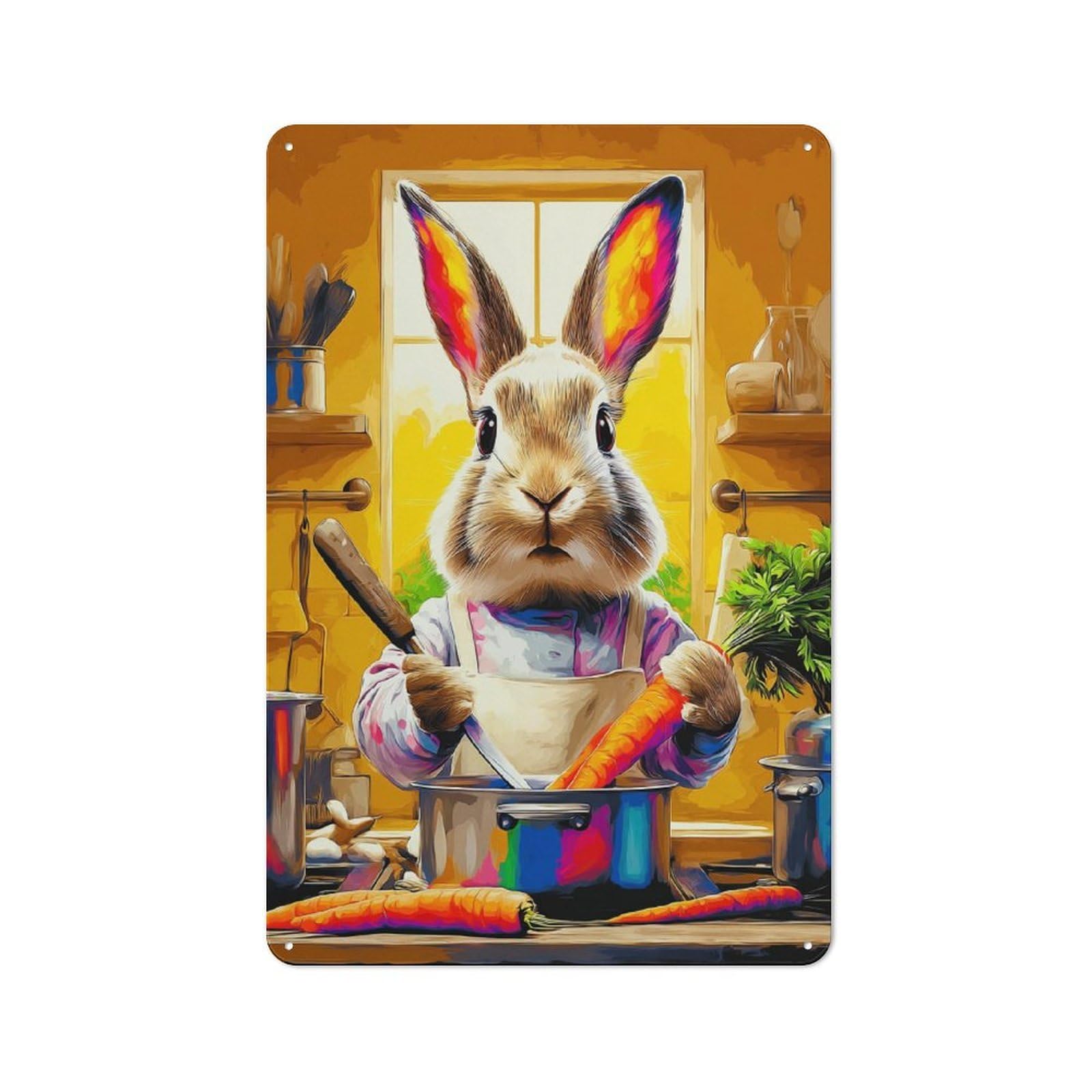 Junmoney Bunny Chef Cooking Carrots Vintage Metal Plaque 30X20cm For Café Or Restaurant, A Decorative Gift For A Newly Furnished Café And Restaurant