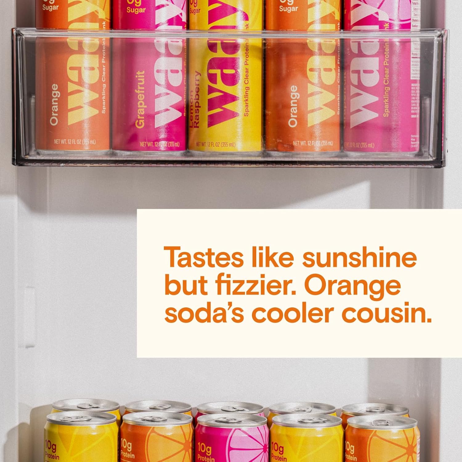 WAAY Sparkling Protein Drink, Orange, 12 fl oz Can, 10g Protein, 0g Sugar, 45 Calories (12 Pack)