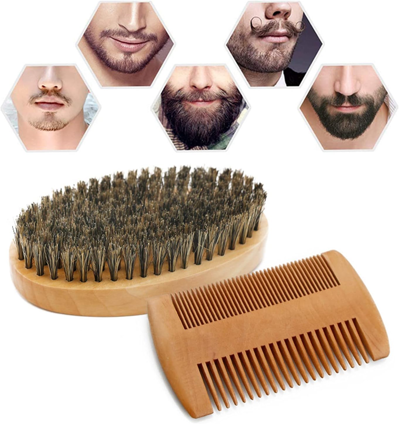 Beard brush,Beard Comb Set Mustache Styling,Natural Bristle Beard Brush