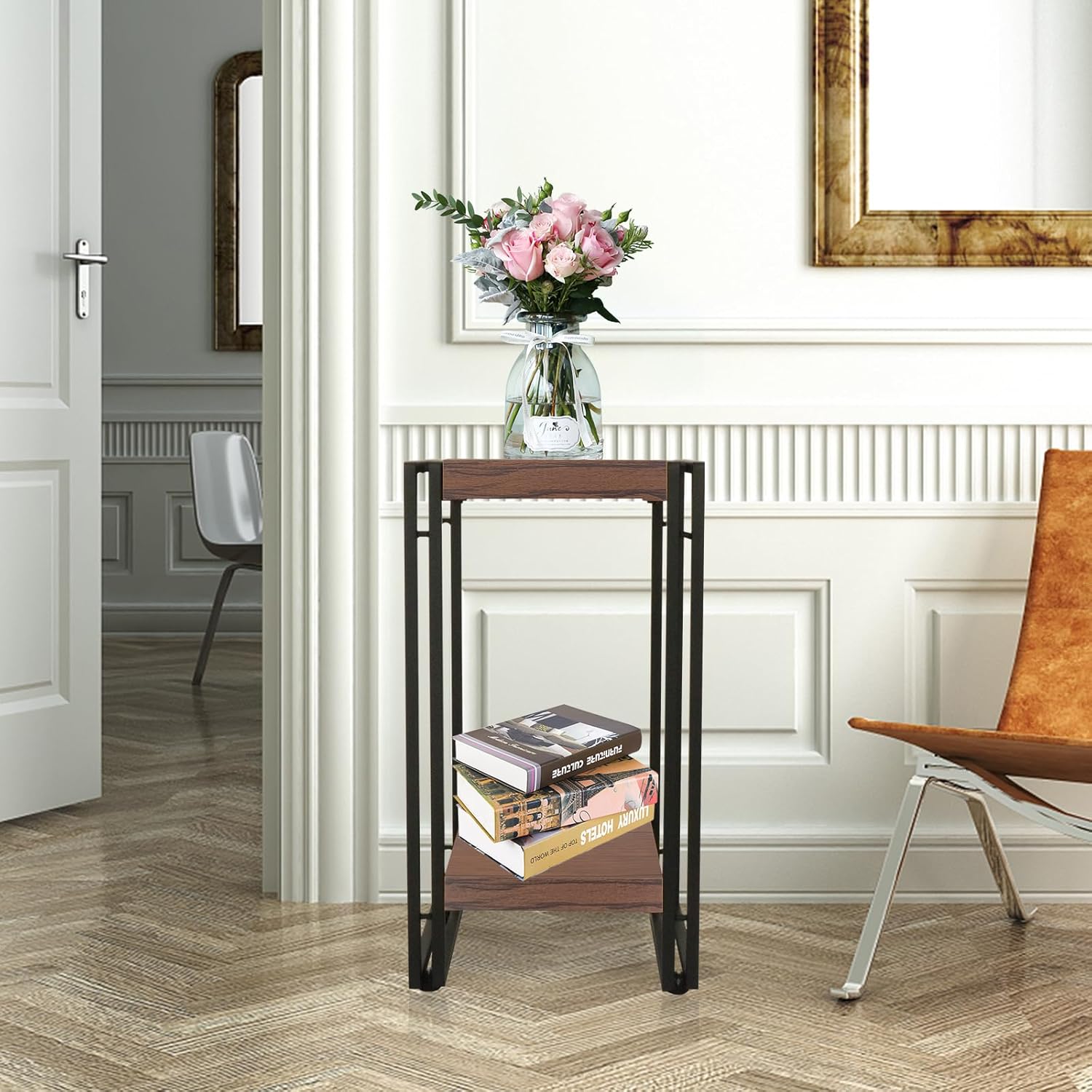 22 inch Plant Stand Table, 2 Tier Plant Shelves Indoor Flower Pots Stand Holder Modern Corner Plant Stand Rack Shelves Square Plant Tables for Office Living Room, Balcony,Brown