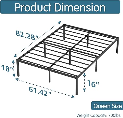 Miniatura 2 de Elephance Marco de cama Queen de 18 pulgadas con espacio de almacenamiento sin necesidad de somier, plataforma de metal