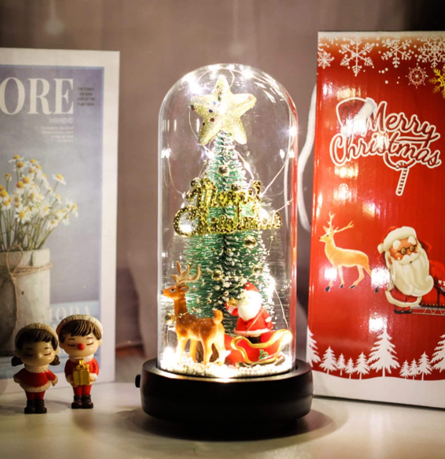 クリスマス飾り Amazon.co.jp: クリスマスツリー ガラスドーム 電池式 LEDライト