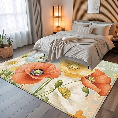 Miniatura 5 de 5x8 Area Rugs, Retro Spring Floral Non-Skid Rubber Backing Large Rectangle Rugs - Living Room Bedroom Home Office, Watercolor Summer Flower
