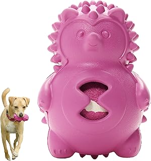 Friends Forever Squeaky Dog Toys with Tennis Ball, Tough Dog Chew Toys, Interactive Dog Toys with Natural Rubber, Rose Red Hedgehog