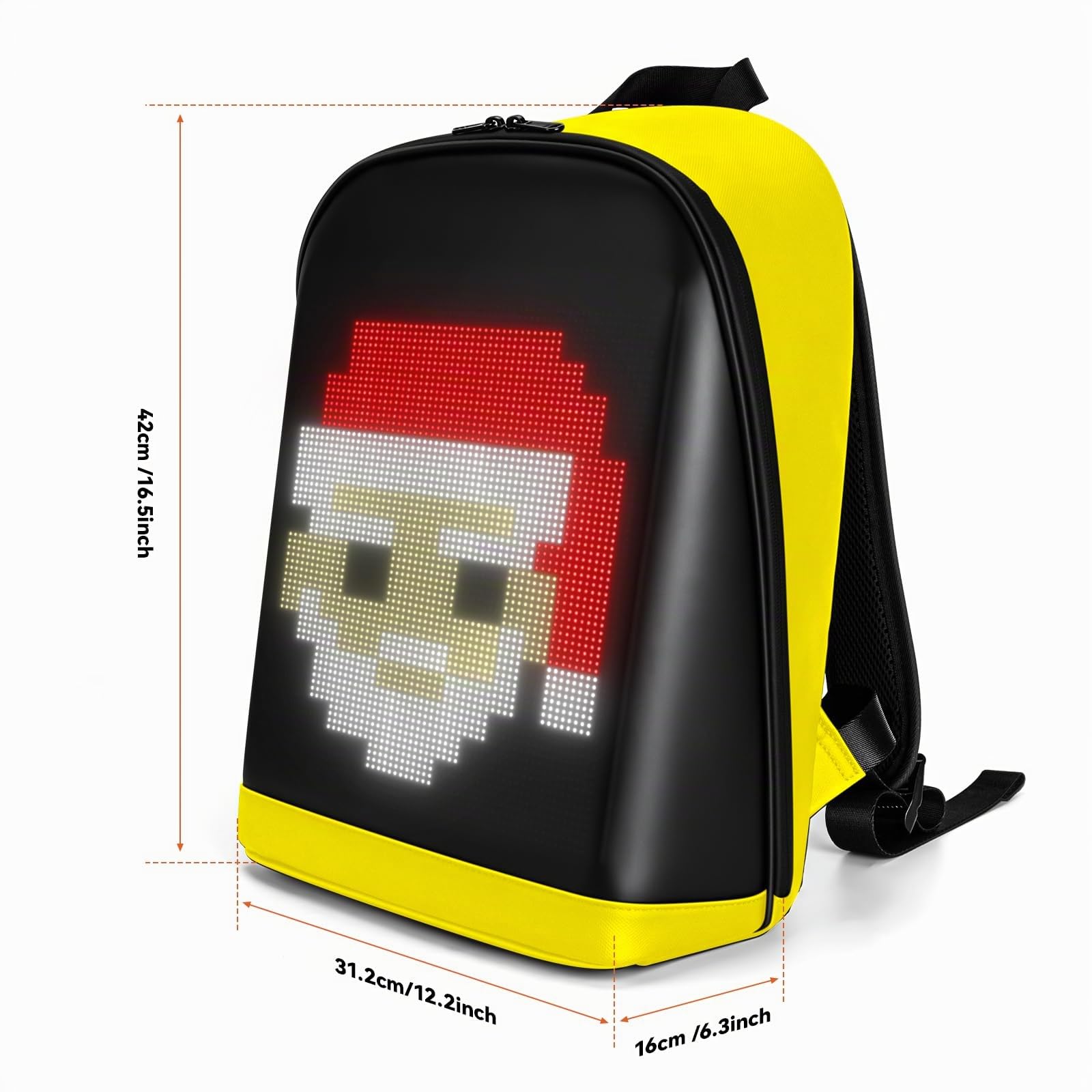 Gelrova LED Zaino con controllo tramite app, display LED dinamico, zaino per laptop, leggero e resistente, spazio multifunzionale per uomini e donne (Giallo)