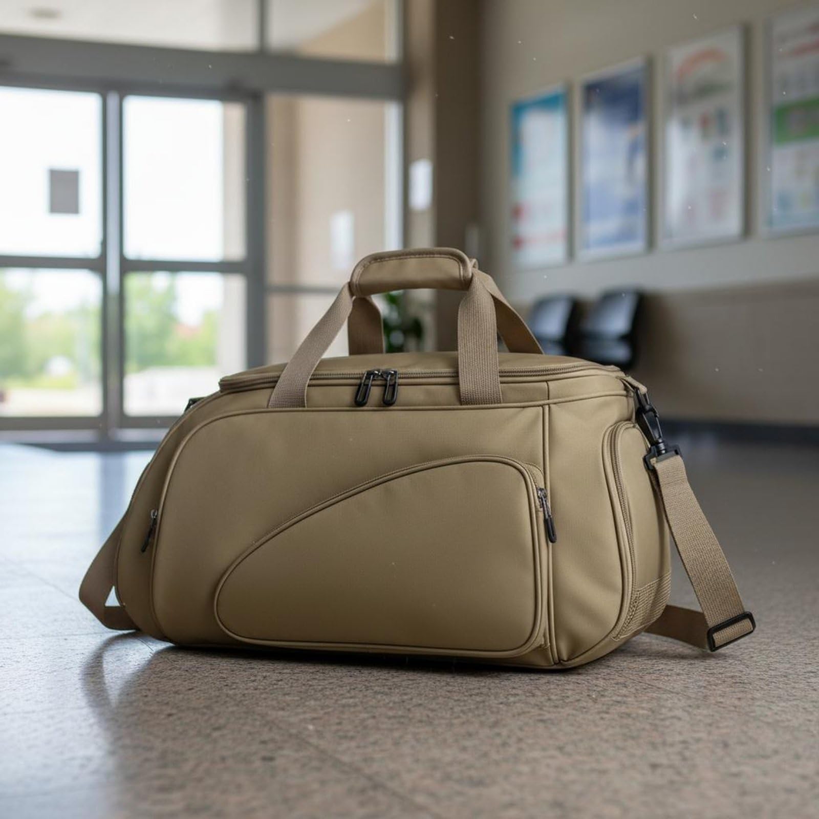 MagiDeal Borsa Sportiva Borsa Palestra Borsone Palestra Zaino a Tracolla Scomparto Principale 19L Tasca Laterale Scarpe Strato Umido Materiale Oxford Adatta, Dark Khaki