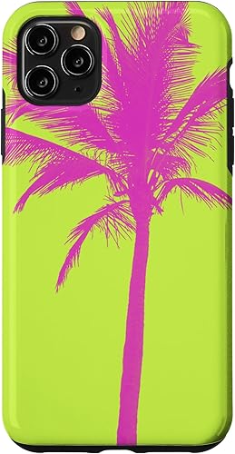 Funda verde para iPhone 11 Pro Max con diseño de palmera rosa