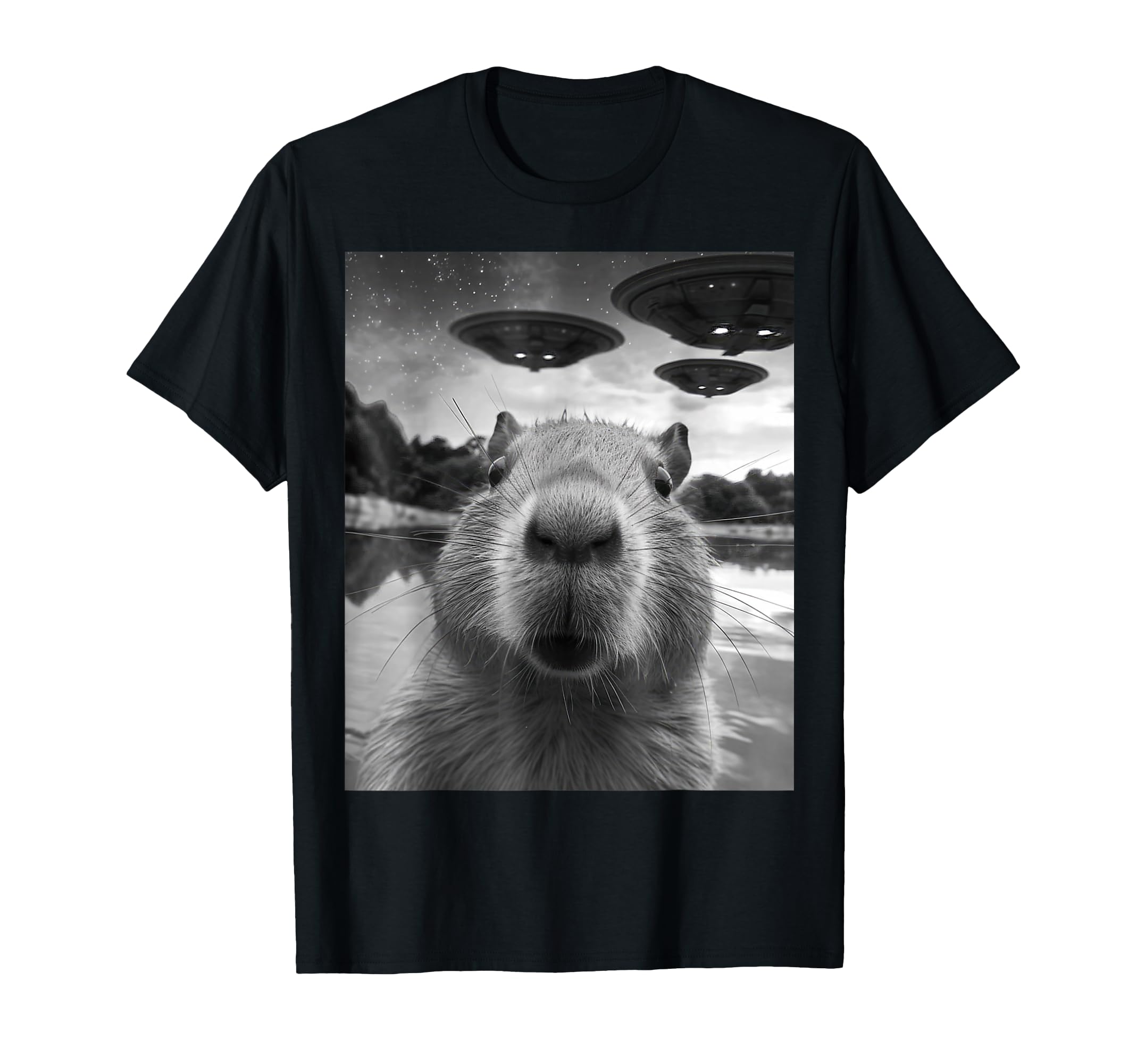 Capybara Selfie with UFOs Weird T-Shirt
